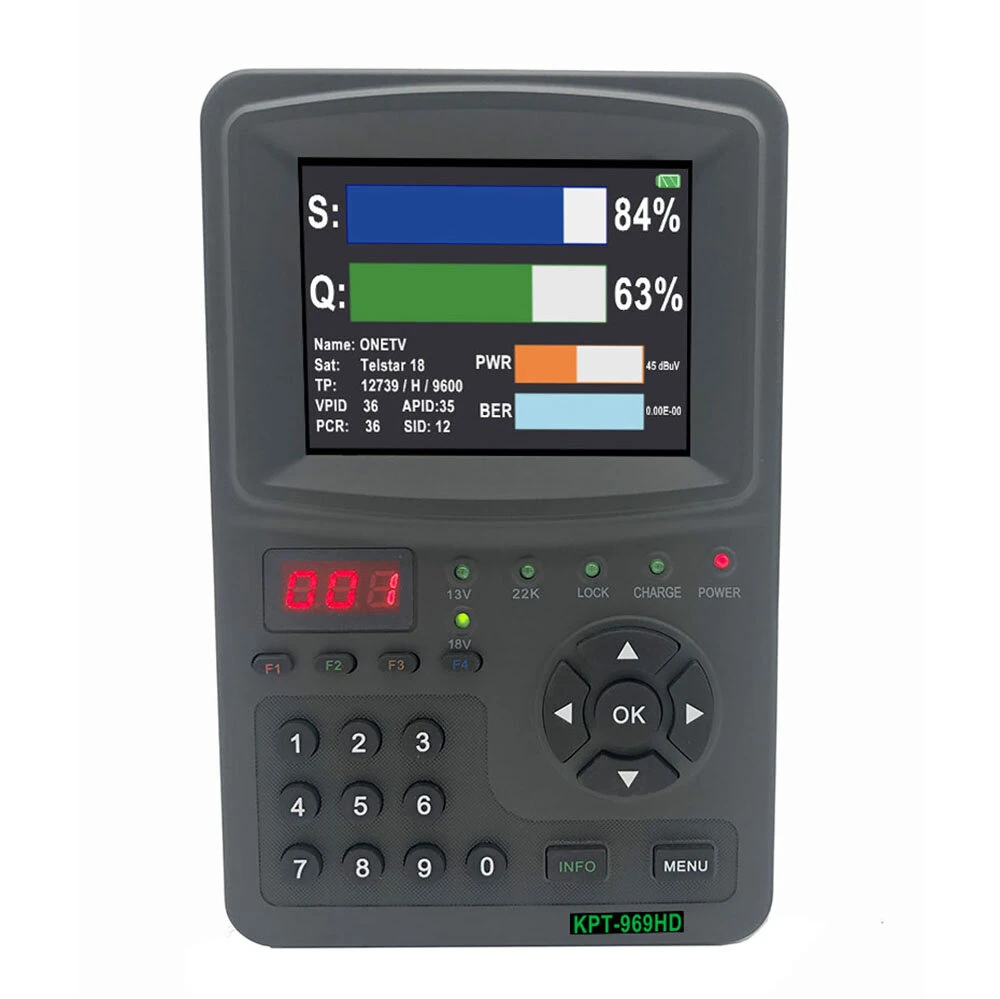 KPT-969HD Satellit Finder Meter With Spectrum Analyzer 3.5 Inch LCD DVB-S/S2 H.265 Receiver Portable Sat Finder Monitor With TV AV Input — image 1