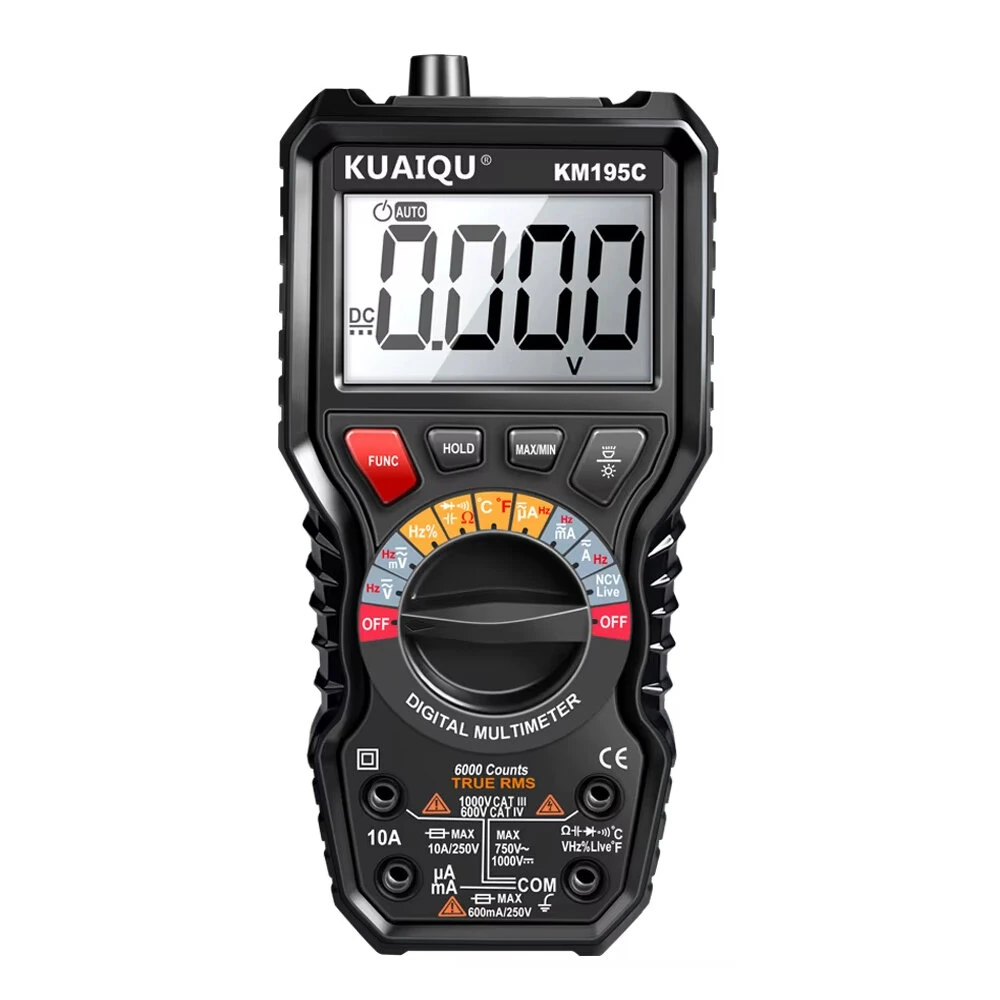 KUAIQU KM195C Digital Clamp Meter 6000 Counts True RMS AC DC Voltage Current Tester 1000V 10A Multimeter Auto Range NCV Continuity Diode Test