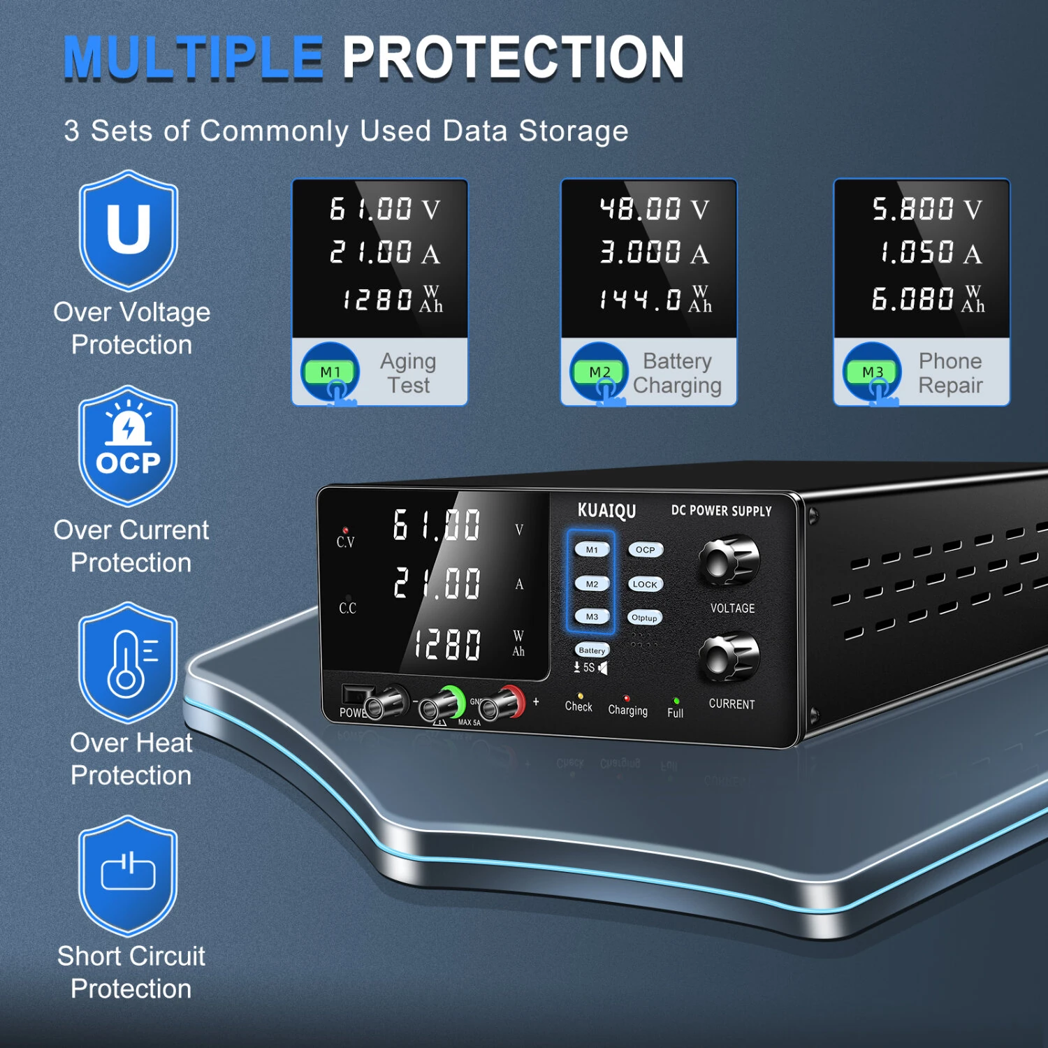 KUAIQU R-SPS-C High Power Battery Charger DC Power Supply R-SPS1530C 450W 600W 900W 1200W 0-60V 0-30A (Option) Adjustable Voltage Current Bench Power Supply OCP function — view 5
