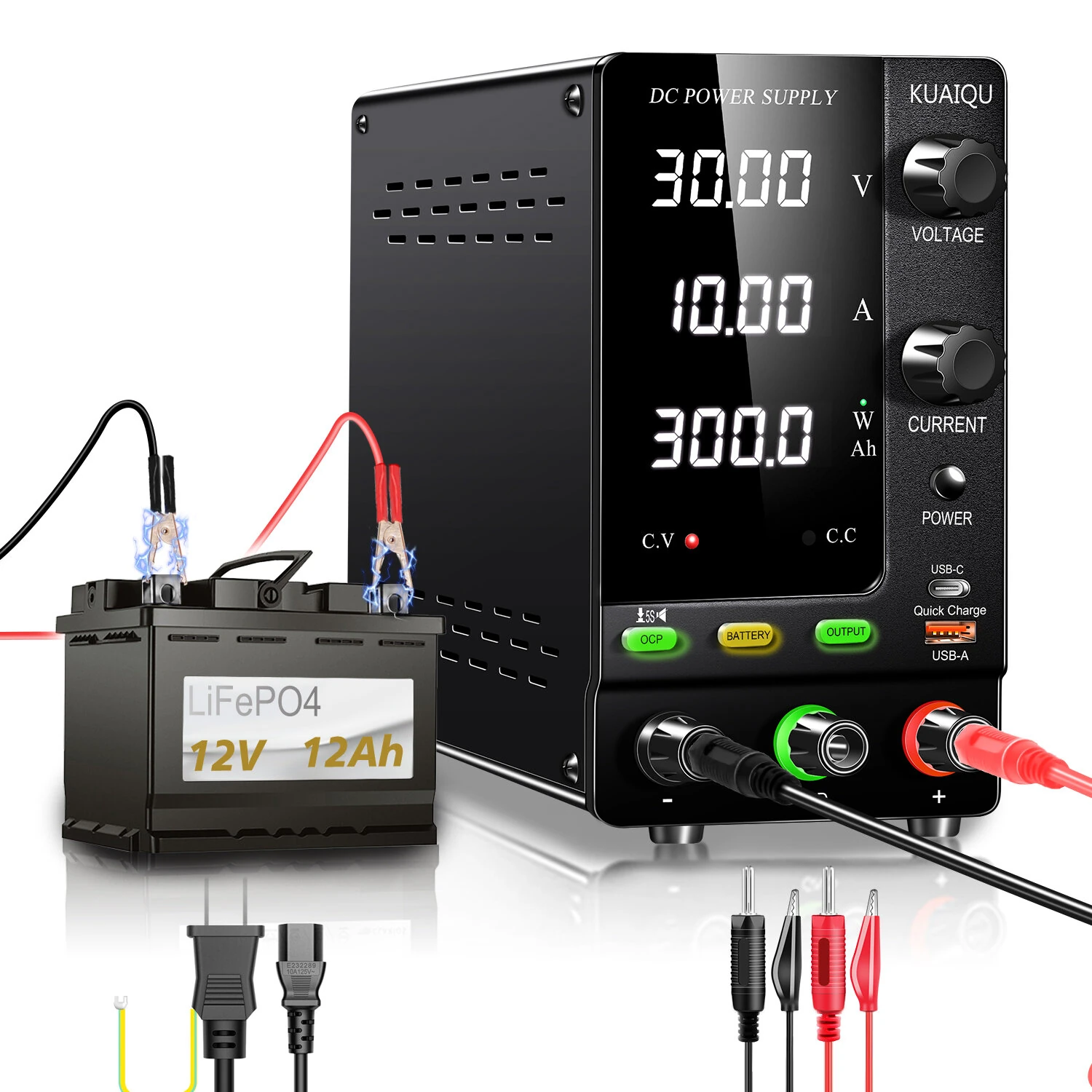 KUAIQU SPPS-C Series Programmable DC Power Supply Rechargeable Version 0-10A 150W 300W 360W 0-120V Adjustable Voltage Current LED Display Lab Testing Industrial Use EU Plug — view 2