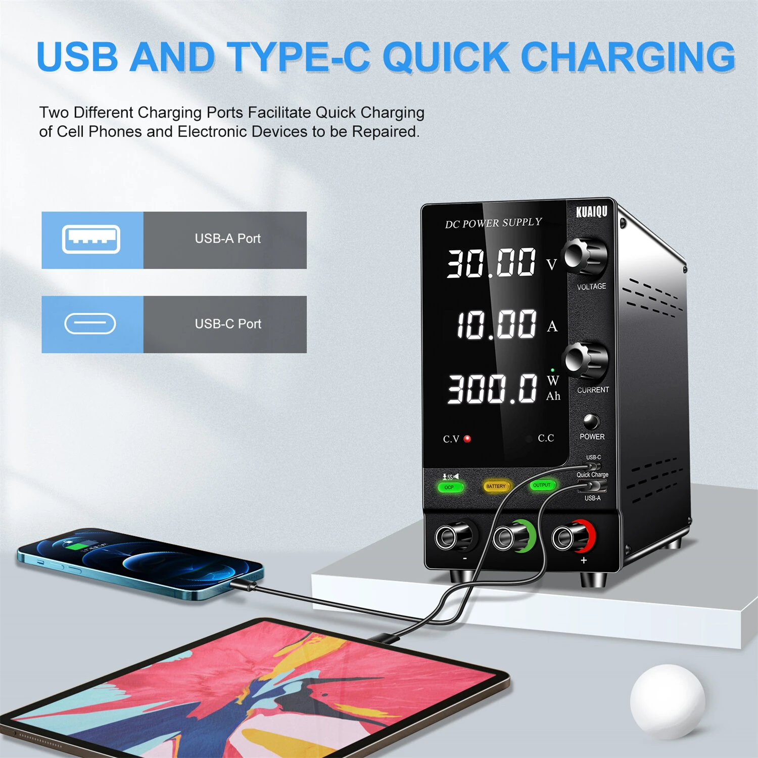KUAIQU SPPS-C Series Programmable DC Power Supply Rechargeable Version 0-10A 150W 300W 360W 0-120V Adjustable Voltage Current LED Display Lab Testing Industrial Use EU Plug — view 5