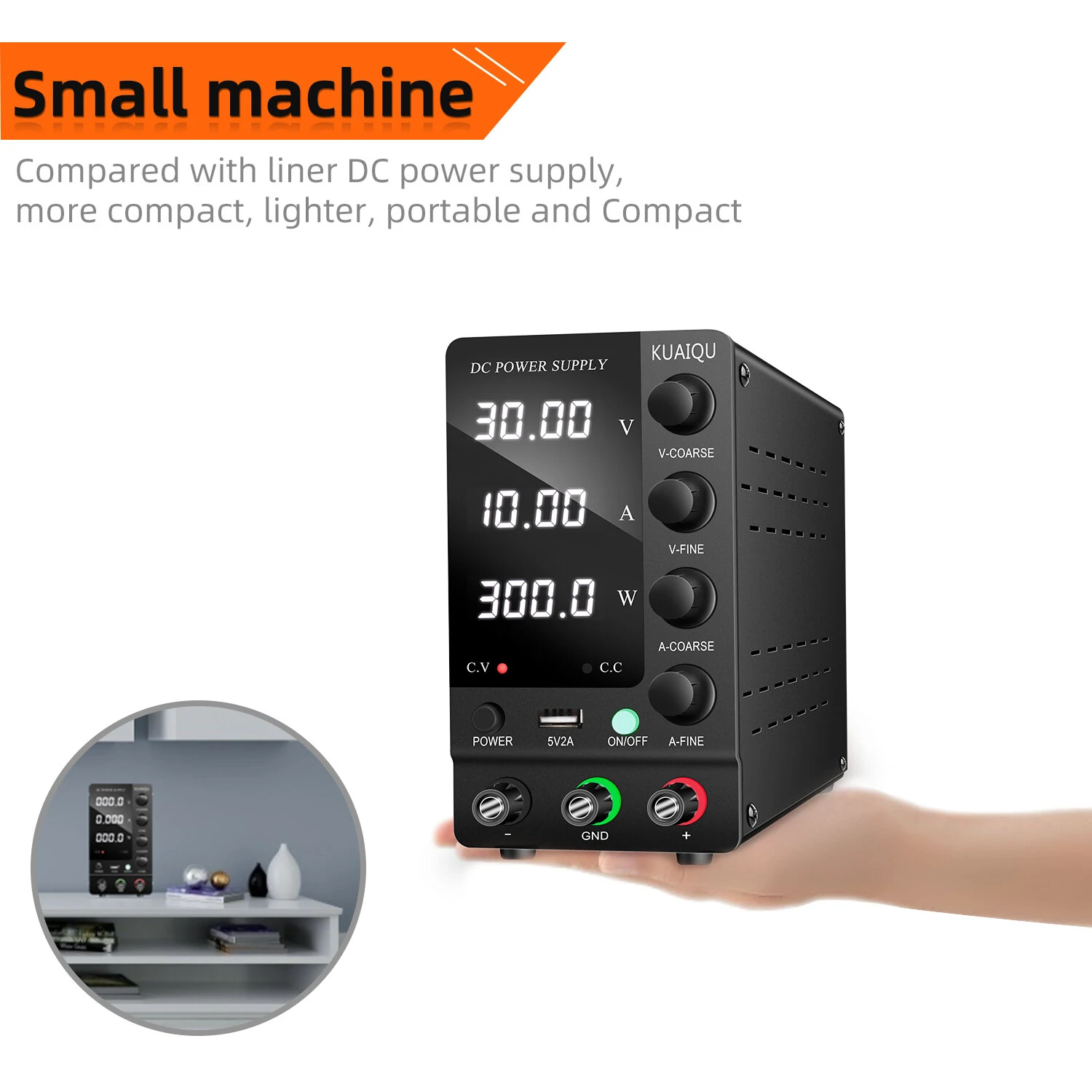 KUAIQU SPS-C Series Adjustable Voltage Power Supply Precision Control from 0-120V Voltage and 0-10A Current Superior Load Stability Detailed Digital Display Compact Design Ideal for Electronics Testing and Servicing — view 7