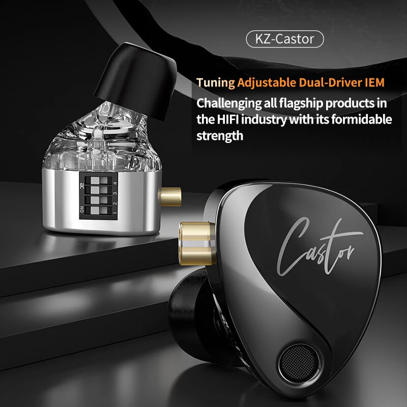KZ Castor Wired Earphone Tuning Adjustable Dual Drivers IEM HiFi Sound Deep Bass 3.5mm Wired In-ear Earphone Headphone — view 3