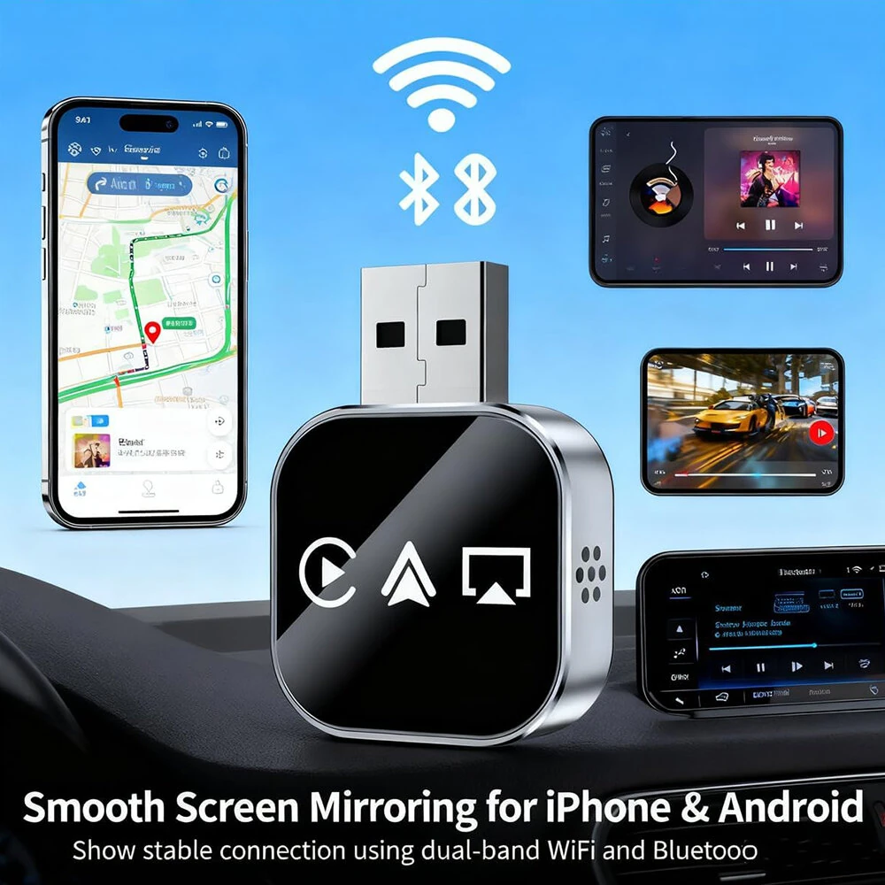 LAESD Q1AS 3 in 1 Car Wireless CarPlay/Android Auto/AirPIay Box Bluetooth 5.0 Plug and Play iP Screen Mirroring Wired to Wireless Carplay Adapter — view 3