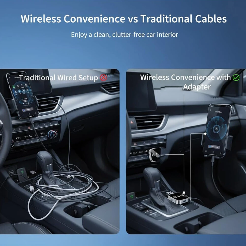 LAESD Q1AS 3 in 1 Car Wireless CarPlay/Android Auto/AirPIay Box Bluetooth 5.0 Plug and Play iP Screen Mirroring Wired to Wireless Carplay Adapter — view 6