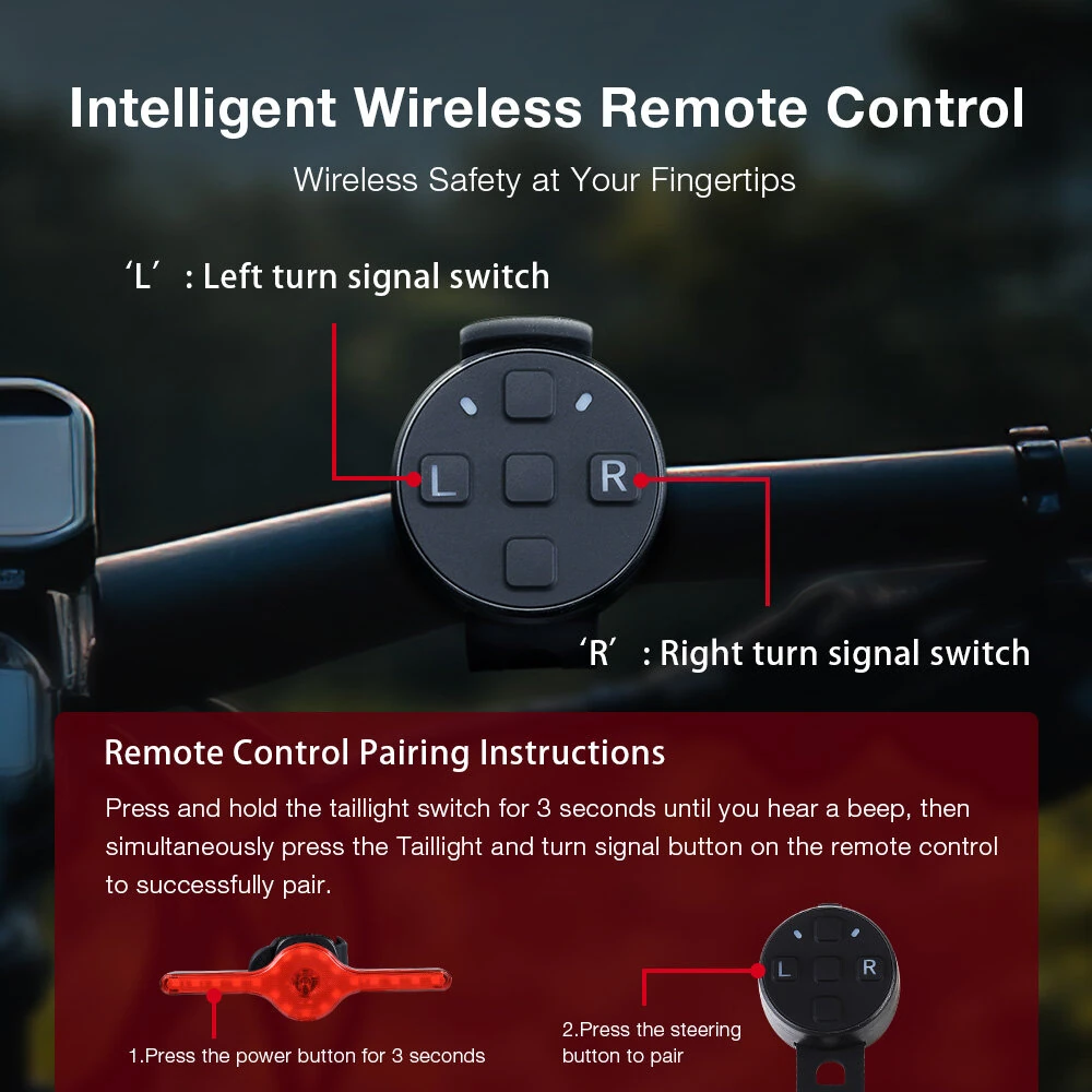 LAOTIE X8 Wireless Remote Bike Turn Taillight 400mAh Battery 7 Light Modes Type-C Rechargeable IPX5 Waterproof Smart Brake Sensing Loud Warning Bicycle Rear Light for Night Safe Cycling — view 4