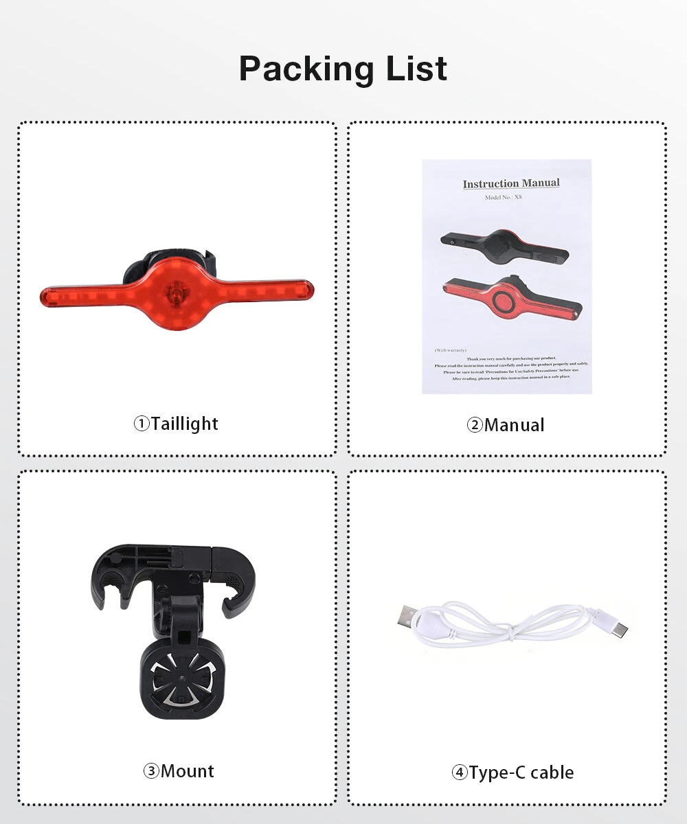 LAOTIE X8 Wireless Remote Bike Turn Taillight 400mAh Battery 7 Light Modes Type-C Rechargeable IPX5 Waterproof Smart Brake Sensing Loud Warning Bicycle Rear Light for Night Safe Cycling — view 8