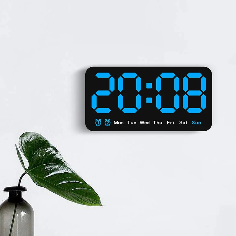 Large Display Led Digital Wall Clock Brightness Adjustable Voice Control Display Temperature Desktop Alarm Clock — Pricio