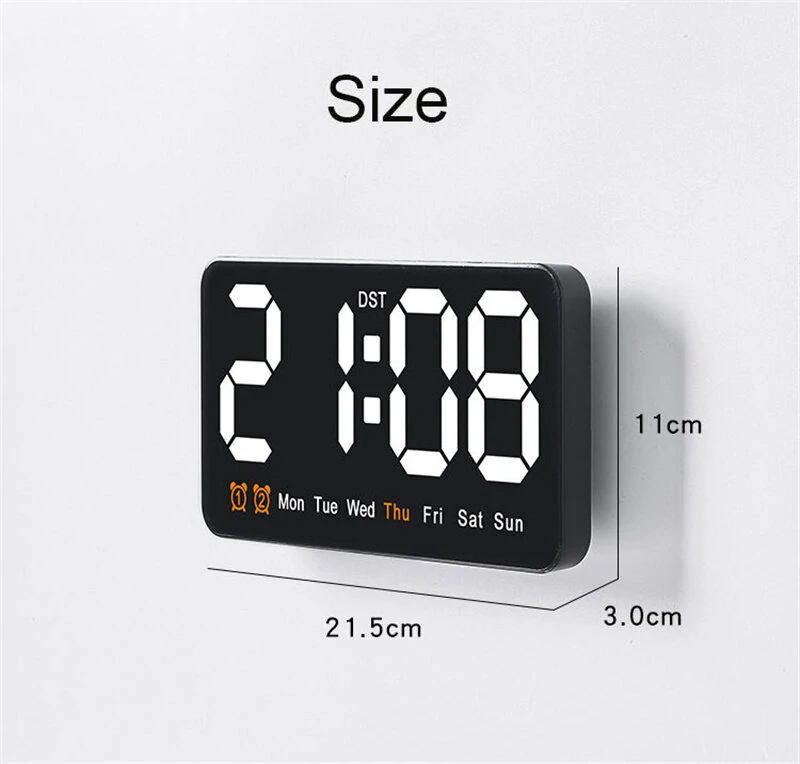 Large Display Led Digital Wall Clock Brightness Adjustable Voice Control Display Temperature Desktop Alarm Clock — view 9