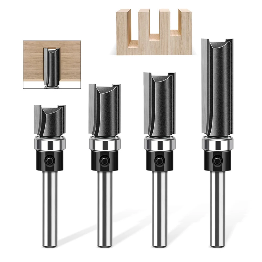 LAVIE 4pcs 6mm 1/4 Inch Shank Straight Router Bit with Bottom Bearing 12.7mm Cutting Diameter Trimming Cutter Line Cutter Trimming Machine Milling Cutter Woodworking Tool
