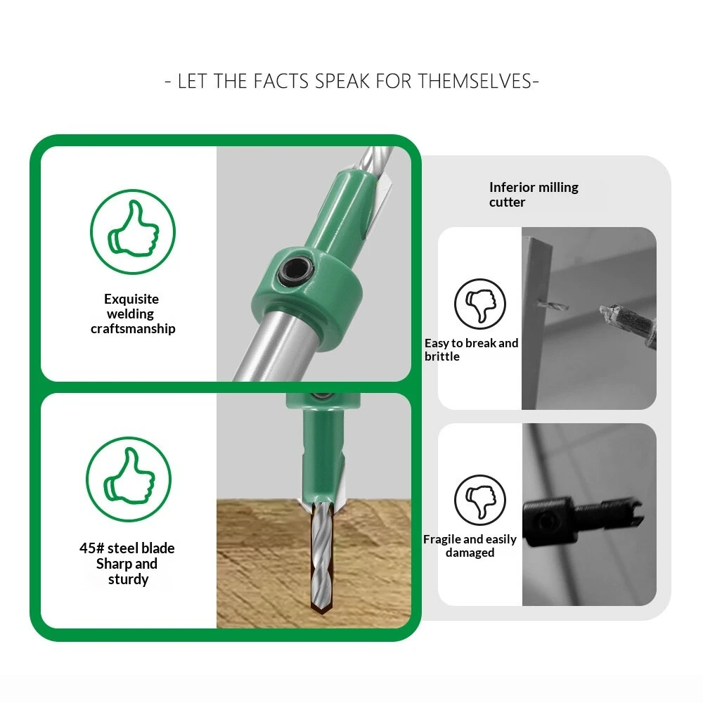 LAVIE 6 Pieces Woodworking Countersink Drill Bit Set with Adjustable Depth Stop 45 Carbon Steel Tapered Countersink Bit for Wood Pilot Holes Counterbore for Cordless Drill and Bench Press Power Tool Accessories — view 5