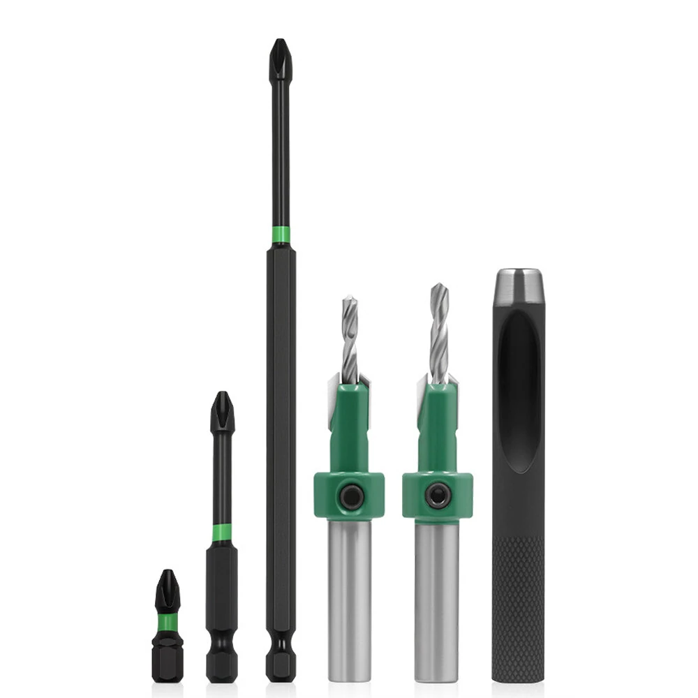 LAVIE 6 Pieces Woodworking Countersink Drill Bit Set with Adjustable Depth Stop 45 Carbon Steel Tapered Countersink Bit for Wood Pilot Holes Counterbore for Cordless Drill and Bench Press Power Tool Accessories — view 7