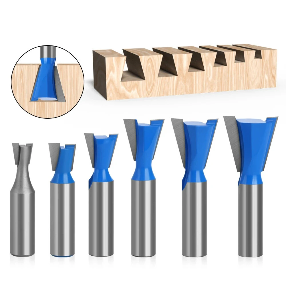 LAVIE 6pcs 12mm 1/2" 1/4" Shank Dovetail Router Bits Set 14 Degree Joint Router Bit Woodworking Engraving Bit Milling Cutter for for Making Boxes Drawers Chests
