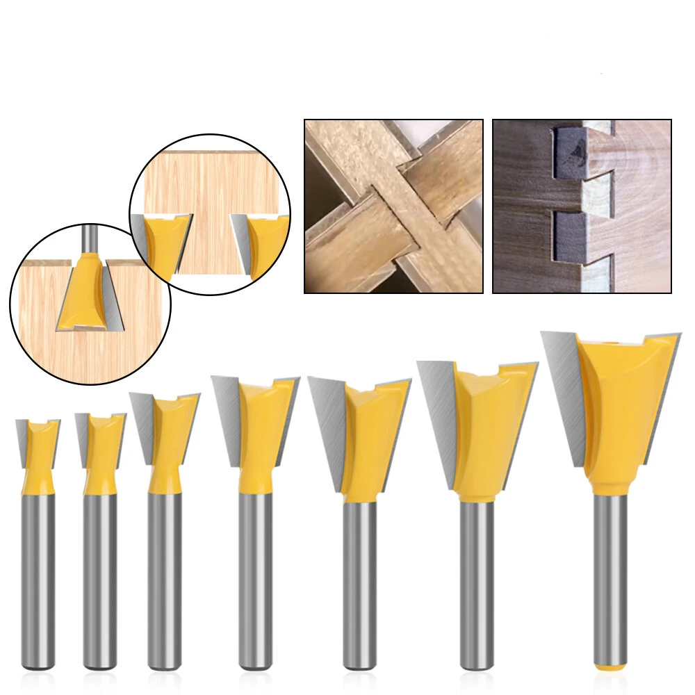 LAVIE 6pcs 6mm 1/4" Shank Dovetail Joint Router Bit Set 1/4" 3/8" 1/2" 5/8" 3/4" 7/8" Cutting Dia Wood Milling Cutter Tool for Making Boxes Drawers Chests