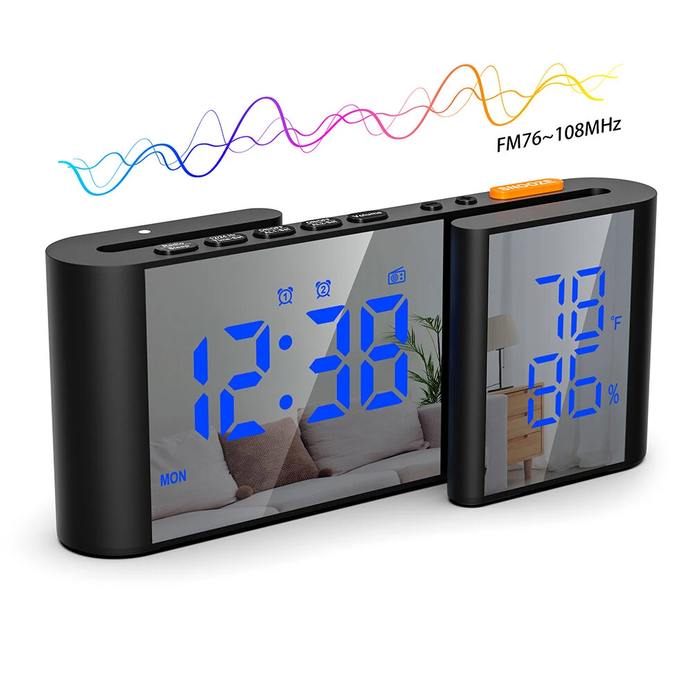 LCD Digital Desk Wall Alarm Clock with USB Charging Station Dual Screen LED Dimming Temperature And Humidity Electronic Clock Radio Alarm Clock — view 11