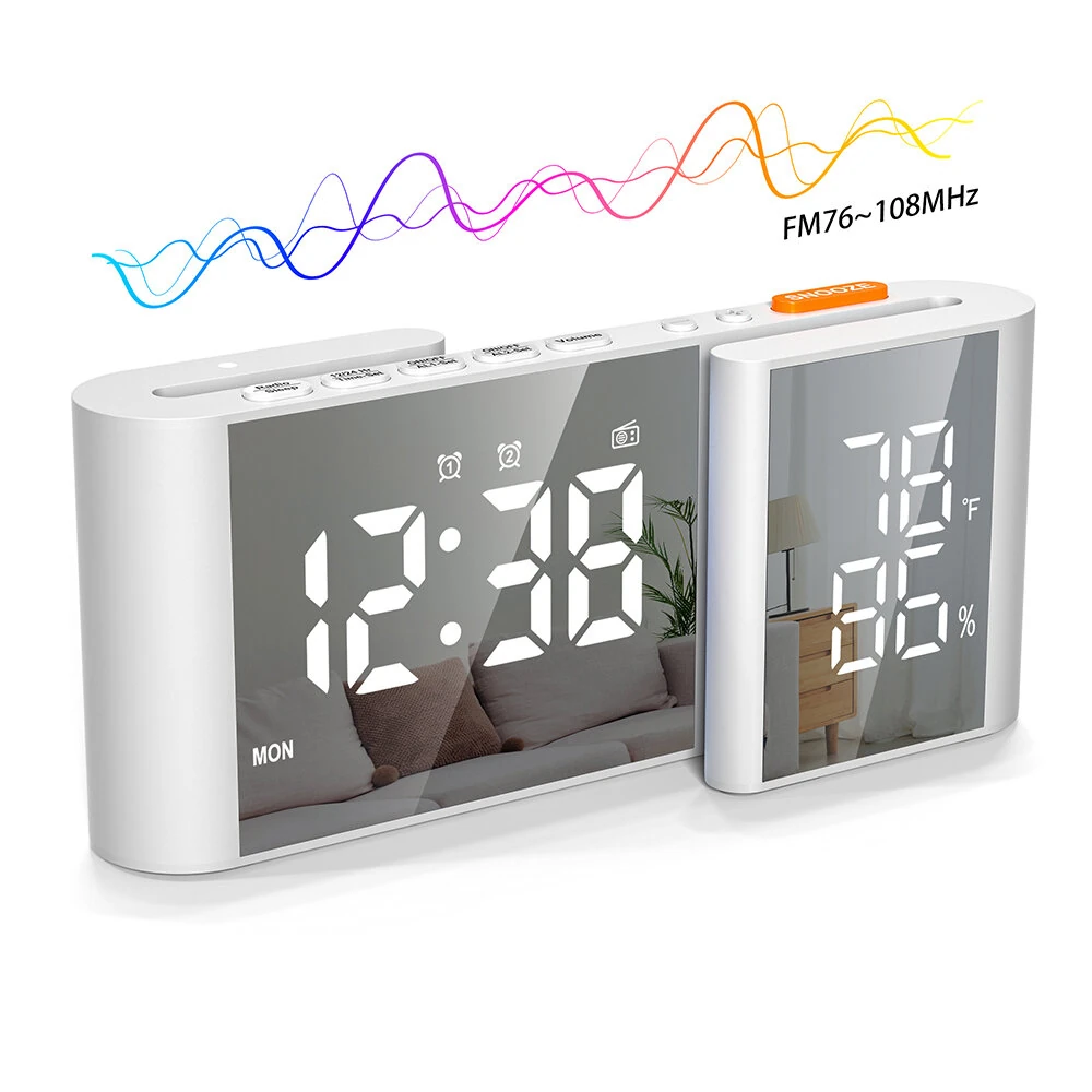 LCD Digital Desk Wall Alarm Clock with USB Charging Station Dual Screen LED Dimming Temperature And Humidity Electronic Clock Radio Alarm Clock — view 2