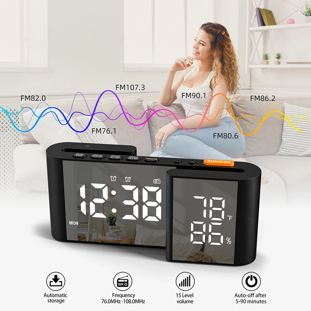 LCD Digital Desk Wall Alarm Clock with USB Charging Station Dual Screen LED Dimming Temperature And Humidity Electronic Clock Radio Alarm Clock — view 5