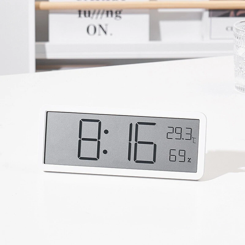 LCD Screen Digital Wall Clock Time Temperature Humidity Time Display Electronic Clock Desktop Digital Clock Battery Powered — view 4