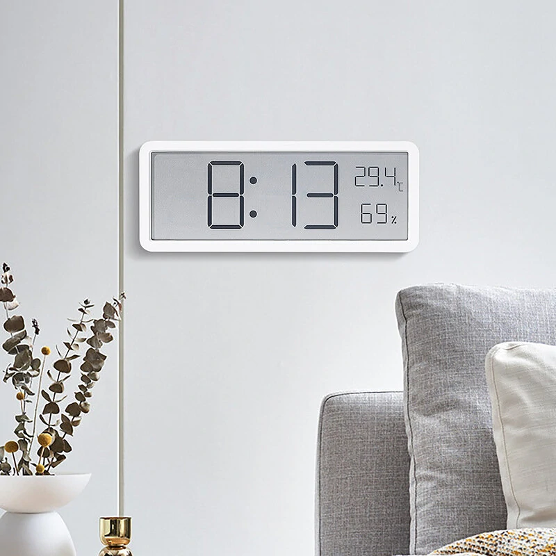 LCD Screen Digital Wall Clock Time Temperature Humidity Time Display Electronic Clock Desktop Digital Clock Battery Powered — view 5