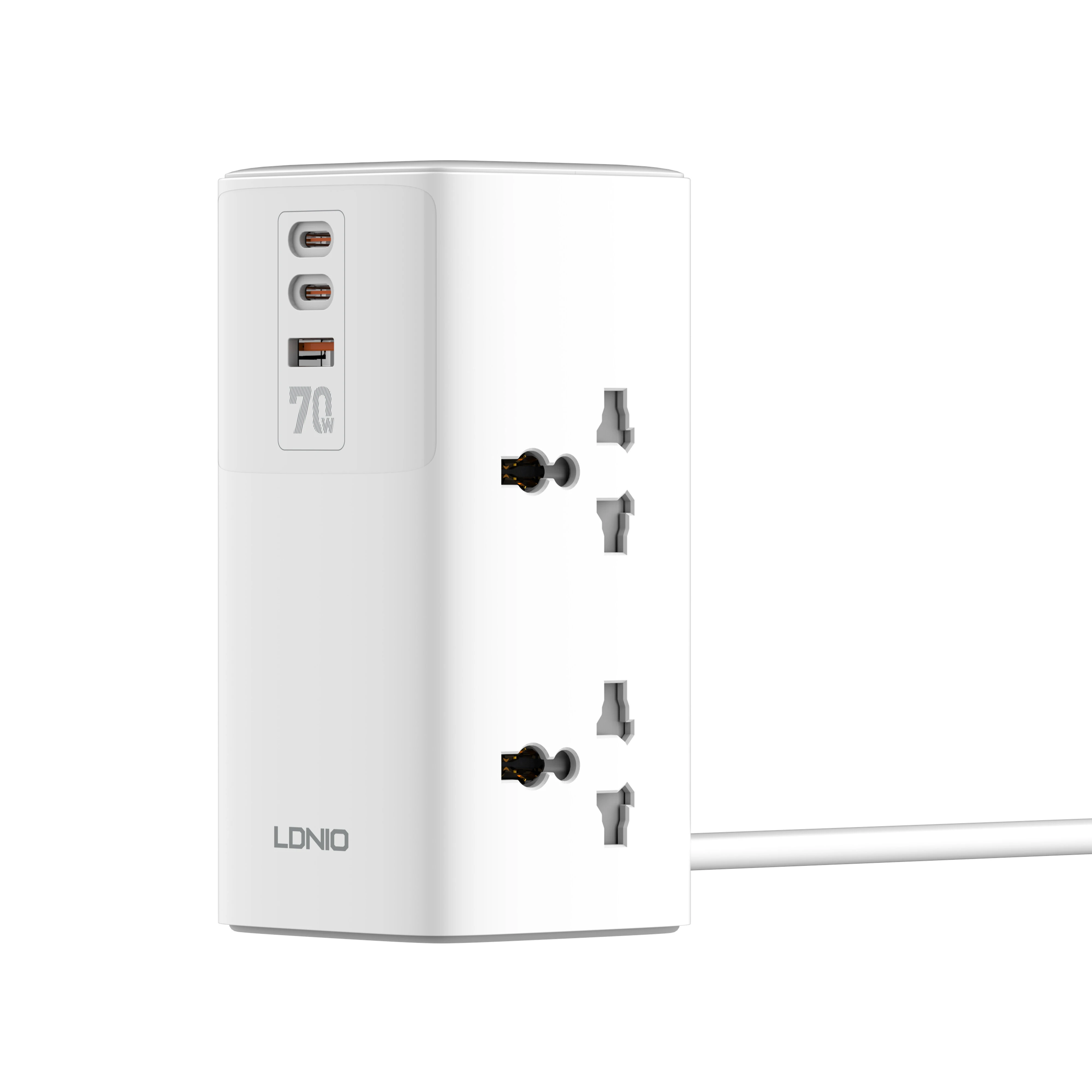 LDNIO 7 in 1 2500W Tower Extension Power Socket 70W Charging Station USB Power Strip with 4 Outlets and 2USB-C+USB-A Port Extension Cord