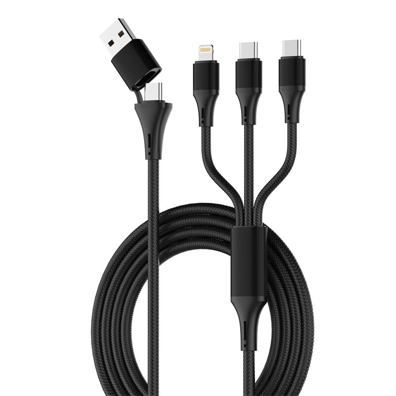 LDNIO LC97uc 100W USB-A/Type-C to Type-Cx2/iP Cable PD QC3.0 Fast Charging Data Transmission Copper Core Line 1.2M Long for iPhone 16 15 14 Pro Max for Huawei Mate XT for Samsung Galaxy Z Flip6