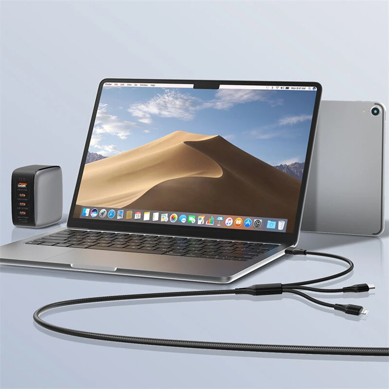 LDNIO LC97uc 100W USB-A/Type-C to Type-Cx2/iP Cable PD QC3.0 Fast Charging Data Transmission Copper Core Line 1.2M Long for iPhone 16 15 14 Pro Max for Huawei Mate XT for Samsung Galaxy Z Flip6 — view 5