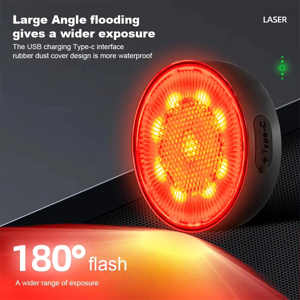 LEADBIKE LD93-LS Smart Brake Sensor Laser Bike Taillight 180° Large Floodlight 500mAh Battery 5 Light Modes Type-C Rechargeable IPX5 Waterproof Wear-resistant Bicycle Rear Light for Night Cycling — view 3