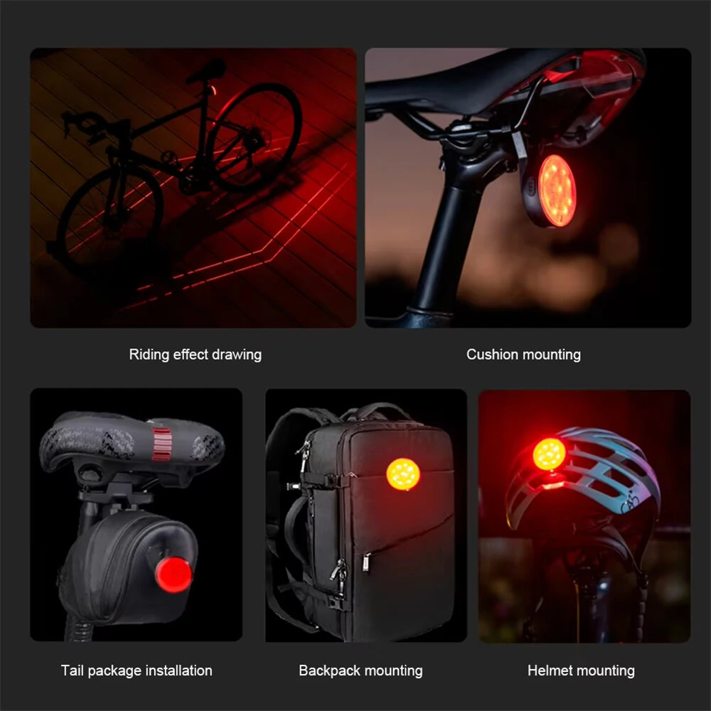 LEADBIKE LD93-LS Smart Brake Sensor Laser Bike Taillight 180° Large Floodlight 500mAh Battery 5 Light Modes Type-C Rechargeable IPX5 Waterproof Wear-resistant Bicycle Rear Light for Night Cycling — view 6