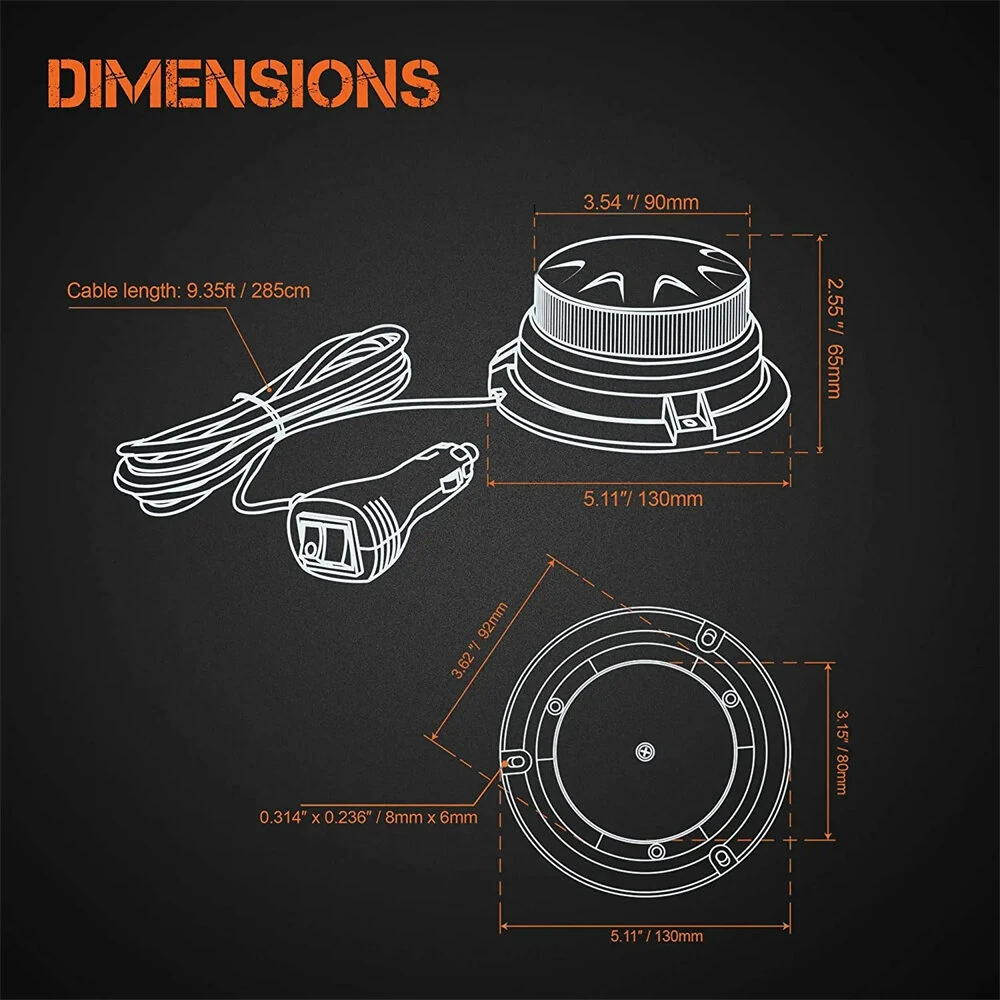 LED Roof Warning Beacon 12V-24V IP65 Waterproof High Brightness Multiple Modes Strobe Lights — view 4