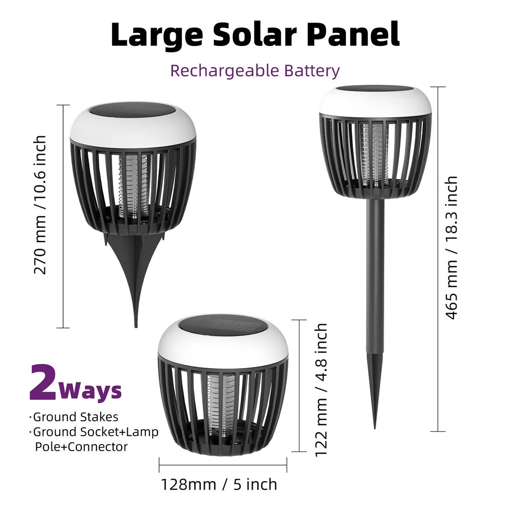 LED Solar Mosquito Killer Lamp Waterproof Lighting Mosquito Repellent Light External Fly Trap with Elevated Pole for Outdoor Garden Patio 2 Mode Use — view 6