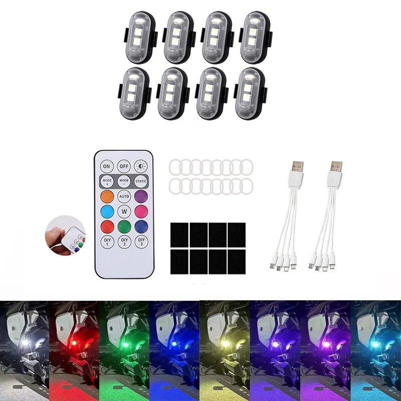 LED Strobe Light with Remote Control 8 Colors RGB for Motorcycle Drone Bicycle Car Camping Emergency Lighting — image 1