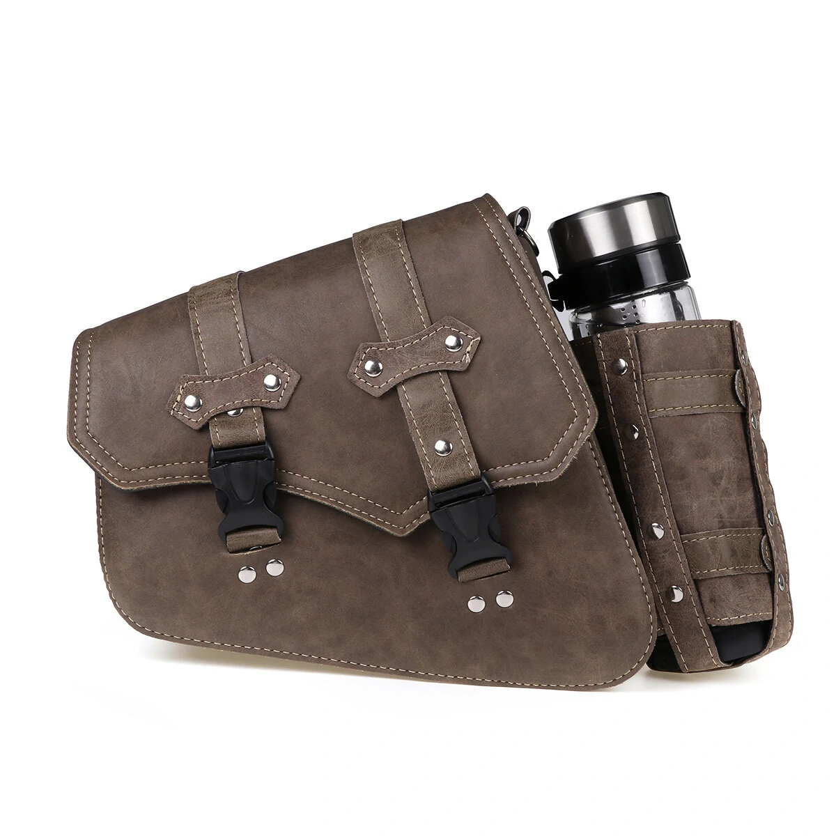Left / Right Side Universal Saddlebag Storage Tool Bag W/ Bottle Holder PU Leather Waterproof Motorcycles Bag — view 2