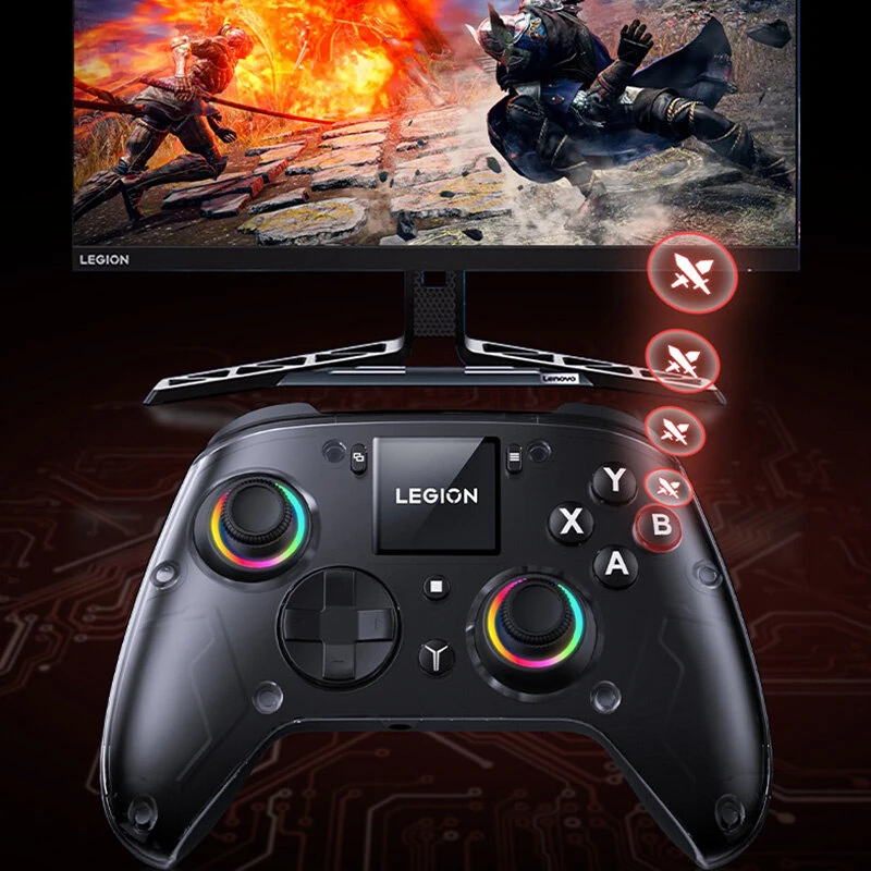 LENOVO Legion Y7 Tri-mode Wireless Gaming Controller with Hall Joysticks and Triggers 1.44 Inch Interactive Screen 4 Programmable Back Buttons Six-Axis Ergonomics Design for PC Switch iOS Android — view 4