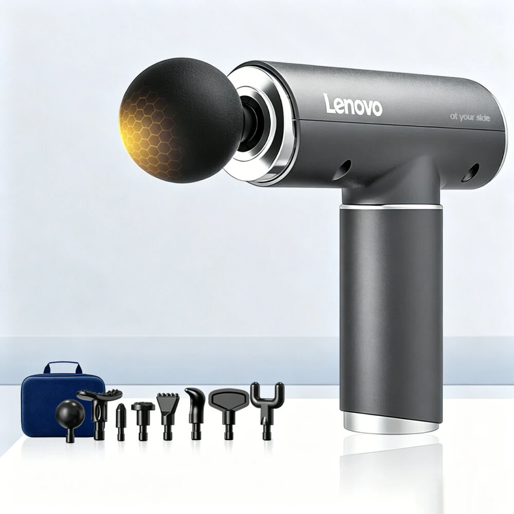 Lenovo Professional Massage Gun 99-Levels Speed 8 Massage Heads Intelligent Pressure-Sensing Control Low Noise Long Battery USB Charging with LCD Touch Display for Muscle Recovery for Home Gym Use