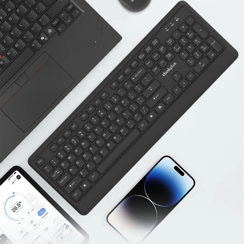 LENOVO ThinkPlus KM210 Pro 2.4GHz Wireless Keyboard and Mouse Set 104-keys Keyboard 800-1600DPI Mouse Ergonomics Design Splashproof Wireless Combo for PC Laptop Computer — view 6