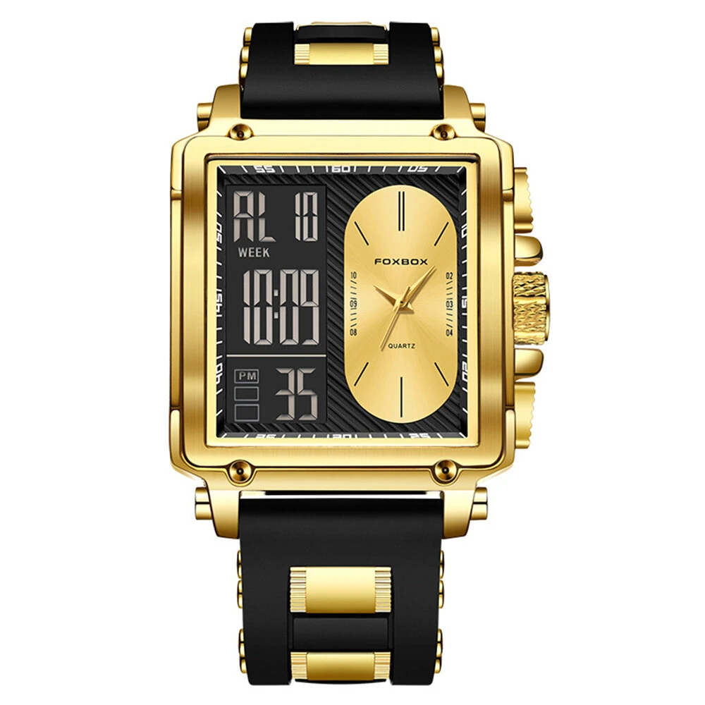 LIGE Fashion Men's Square Dual Display Watch Business Casual Sports Wristwatch Luminous Waterproof Date Week Male Watch