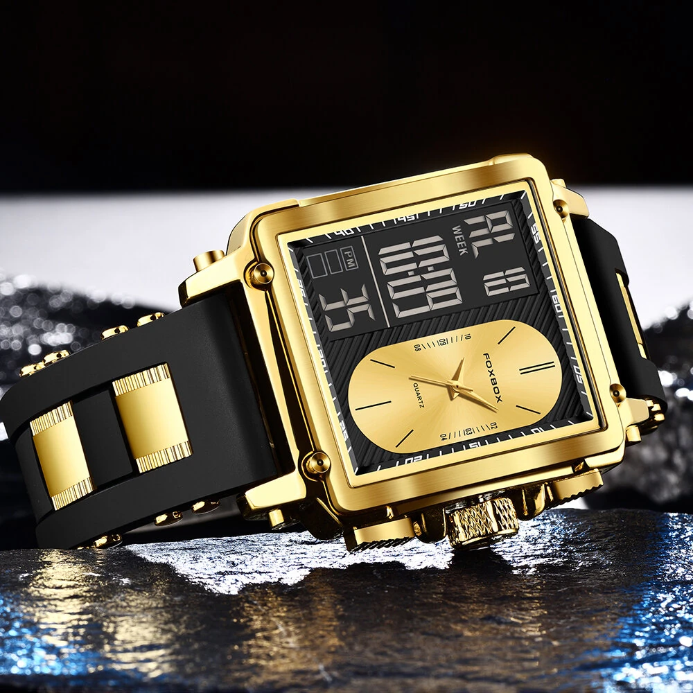 LIGE Fashion Men's Square Dual Display Watch Business Casual Sports Wristwatch Luminous Waterproof Date Week Male Watch — view 4