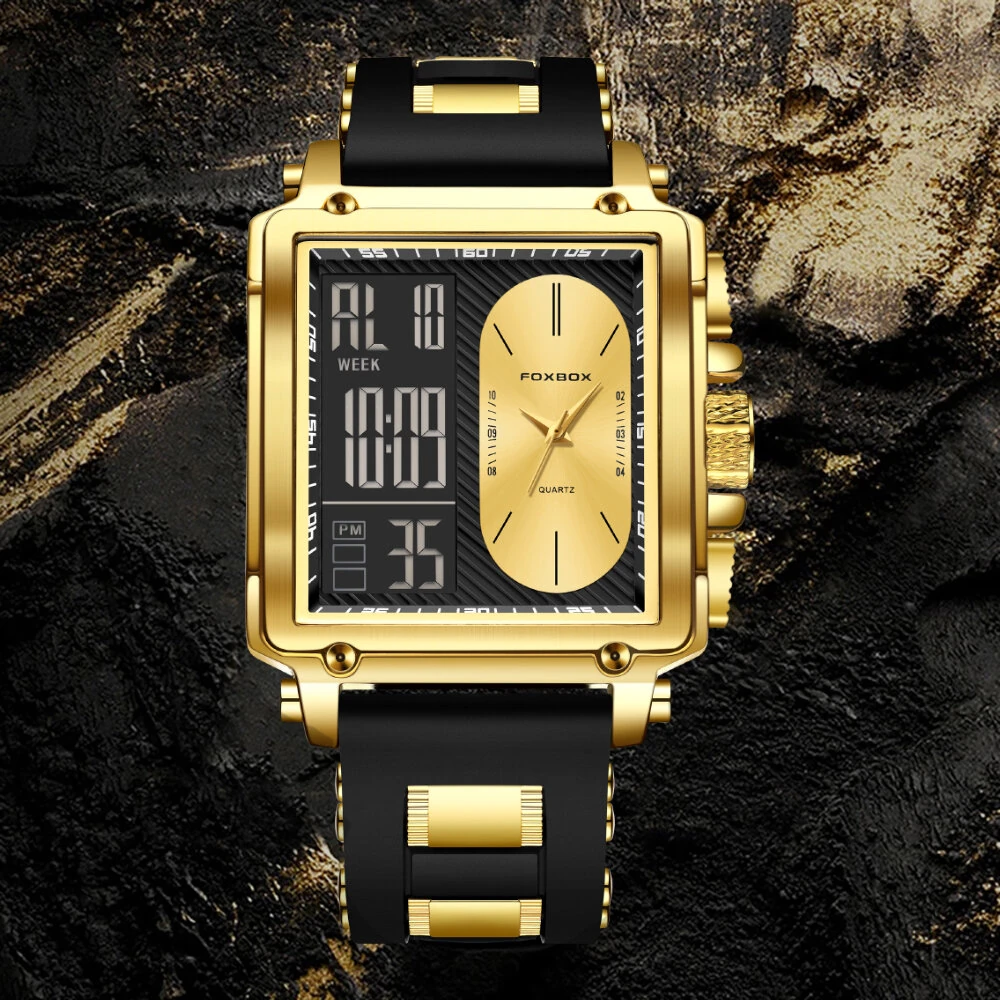 LIGE Fashion Men's Square Dual Display Watch Business Casual Sports Wristwatch Luminous Waterproof Date Week Male Watch — view 5