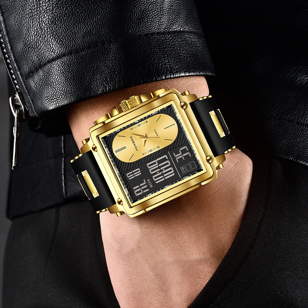 LIGE Fashion Men's Square Dual Display Watch Business Casual Sports Wristwatch Luminous Waterproof Date Week Male Watch — view 6