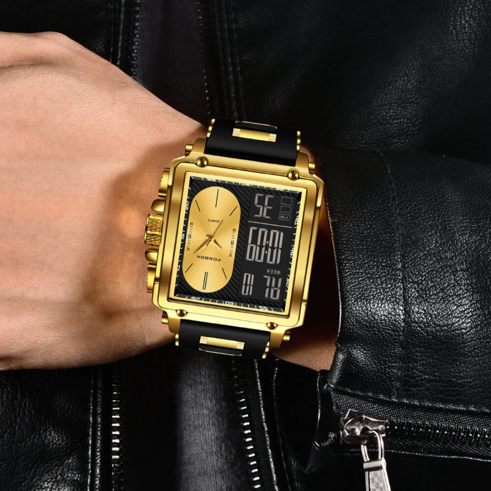 LIGE Fashion Men's Square Dual Display Watch Business Casual Sports Wristwatch Luminous Waterproof Date Week Male Watch — view 7