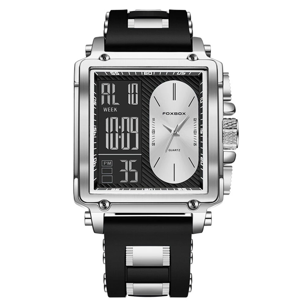 LIGE Fashion Men's Square Dual Display Watch Business Casual Sports Wristwatch Luminous Waterproof Date Week Male Watch — view 8