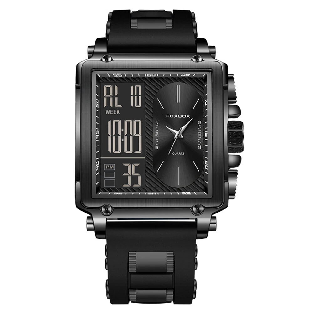 LIGE Fashion Men's Square Dual Display Watch Business Casual Sports Wristwatch Luminous Waterproof Date Week Male Watch — view 9
