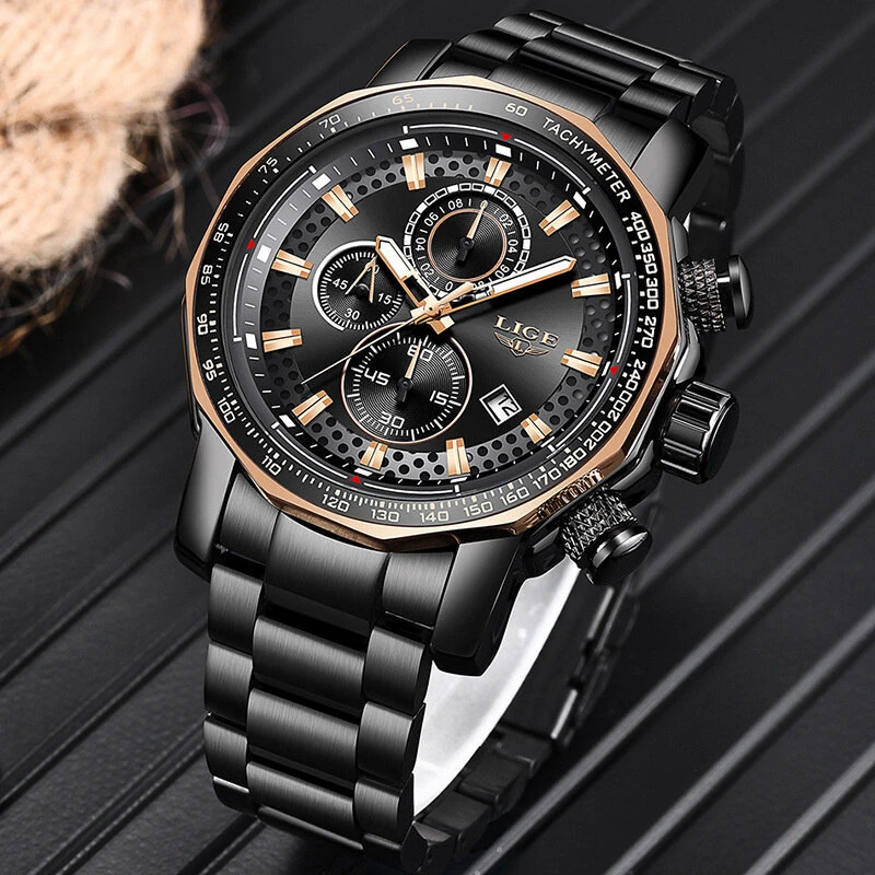 LIGE Men's Sport Watches Big Dial Chronograph Watches Multifunctional Business Casual Quartz Watch Mens Waterproof Chronograph Wristwatches — view 10