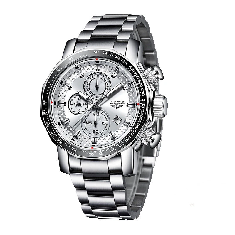 LIGE Men's Sport Watches Big Dial Chronograph Watches Multifunctional Business Casual Quartz Watch Mens Waterproof Chronograph Wristwatches — view 2
