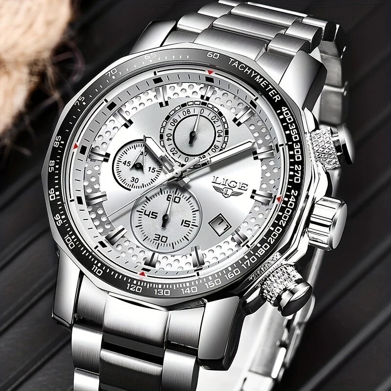 LIGE Men's Sport Watches Big Dial Chronograph Watches Multifunctional Business Casual Quartz Watch Mens Waterproof Chronograph Wristwatches — view 6