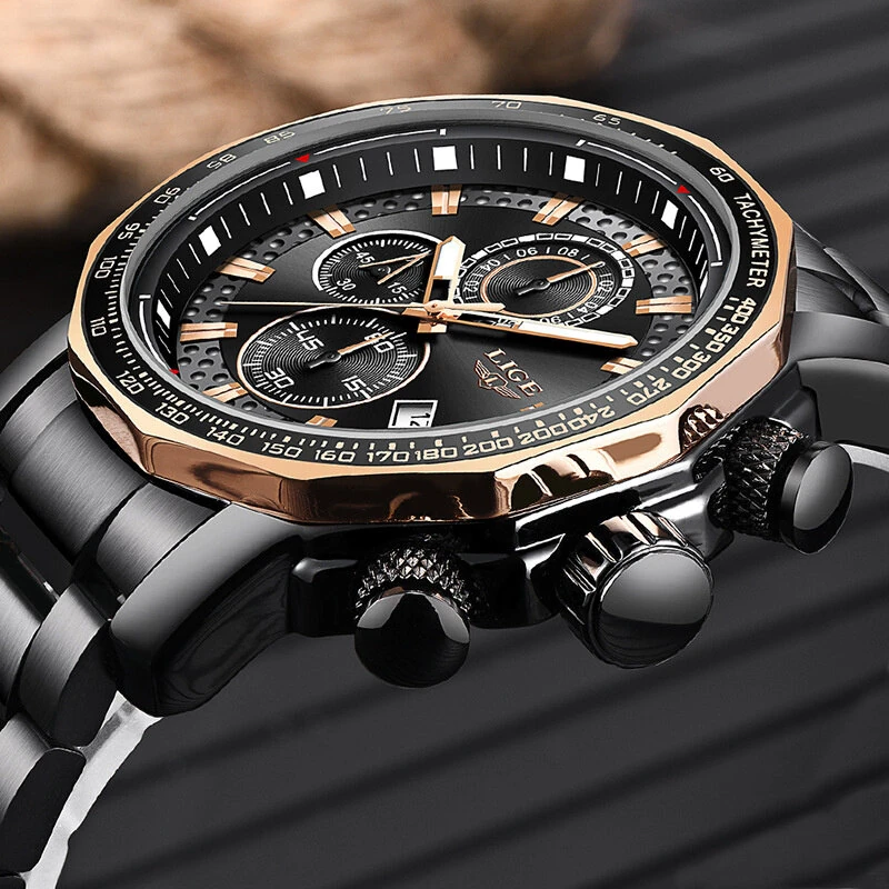 LIGE Men's Sport Watches Big Dial Chronograph Watches Multifunctional Business Casual Quartz Watch Mens Waterproof Chronograph Wristwatches — view 8