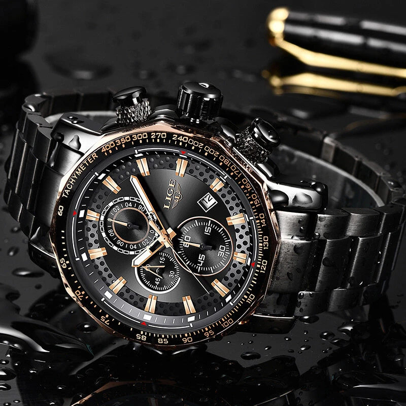 LIGE Men's Sport Watches Big Dial Chronograph Watches Multifunctional Business Casual Quartz Watch Mens Waterproof Chronograph Wristwatches — view 9