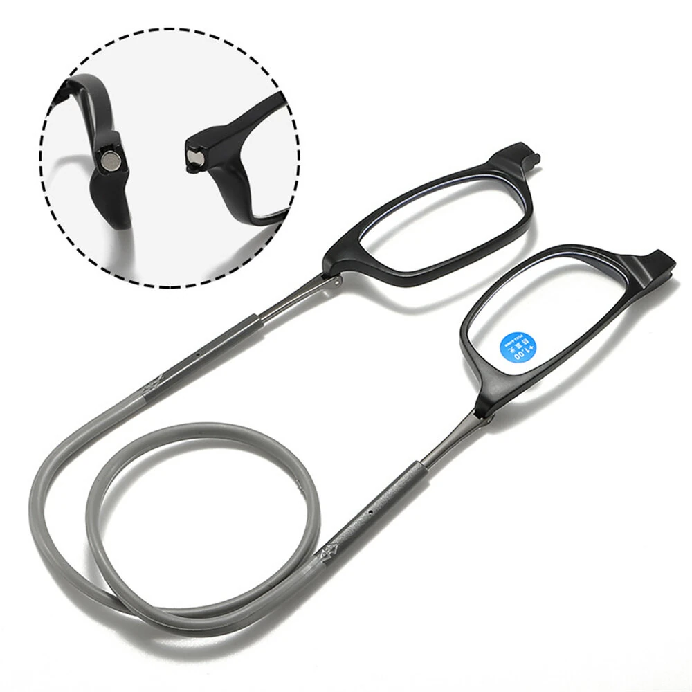 Lightweight Portable Soft Tape Hanging Neck Magnetic Reading Glasses Comfortable HD Anti-blue Light Presbyopia Glasses