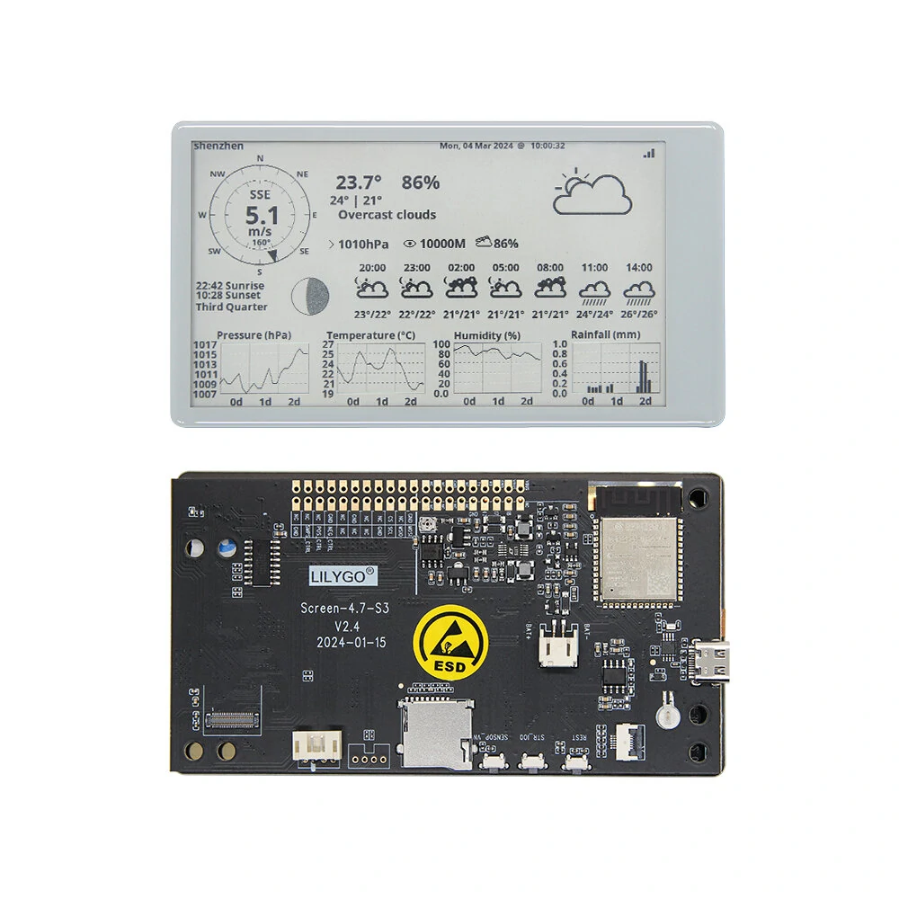 LILYGO® T5 4.7 Inch E-paper ESP32-S3 Touch Screen Display Development Module Driver Board Support forArduino Compatible Raspberry Pi