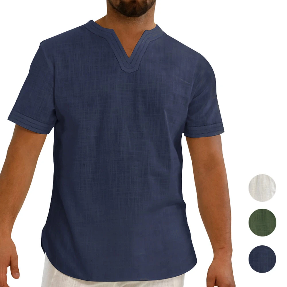Linen Men's Short Sleeve Summer Cool Comfortable Shirt Tee Loose Tops Outdoor Hi — INCERUN